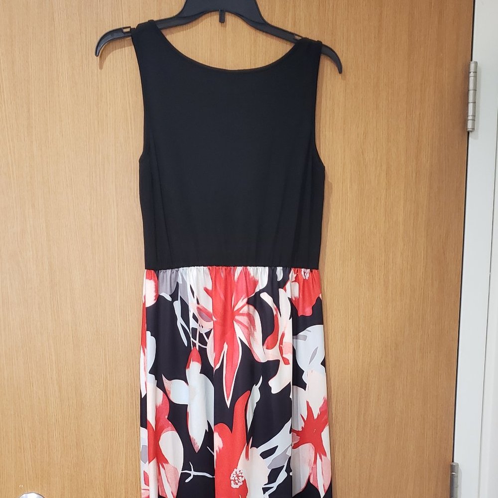 Blue Time, sleeveless red black floral tank maxi dress, medium